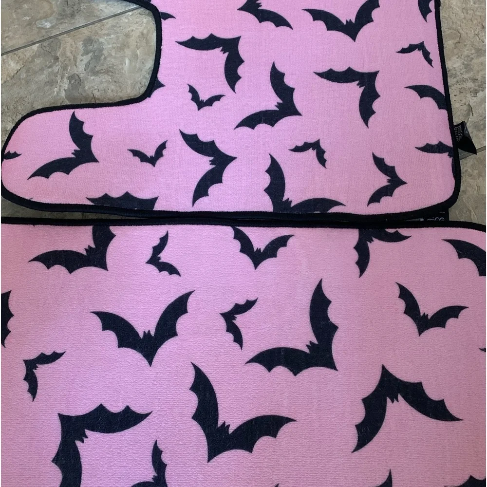 Dolls Kill Pink & Black Bats Bath Mats Rugs Set Duo NWT